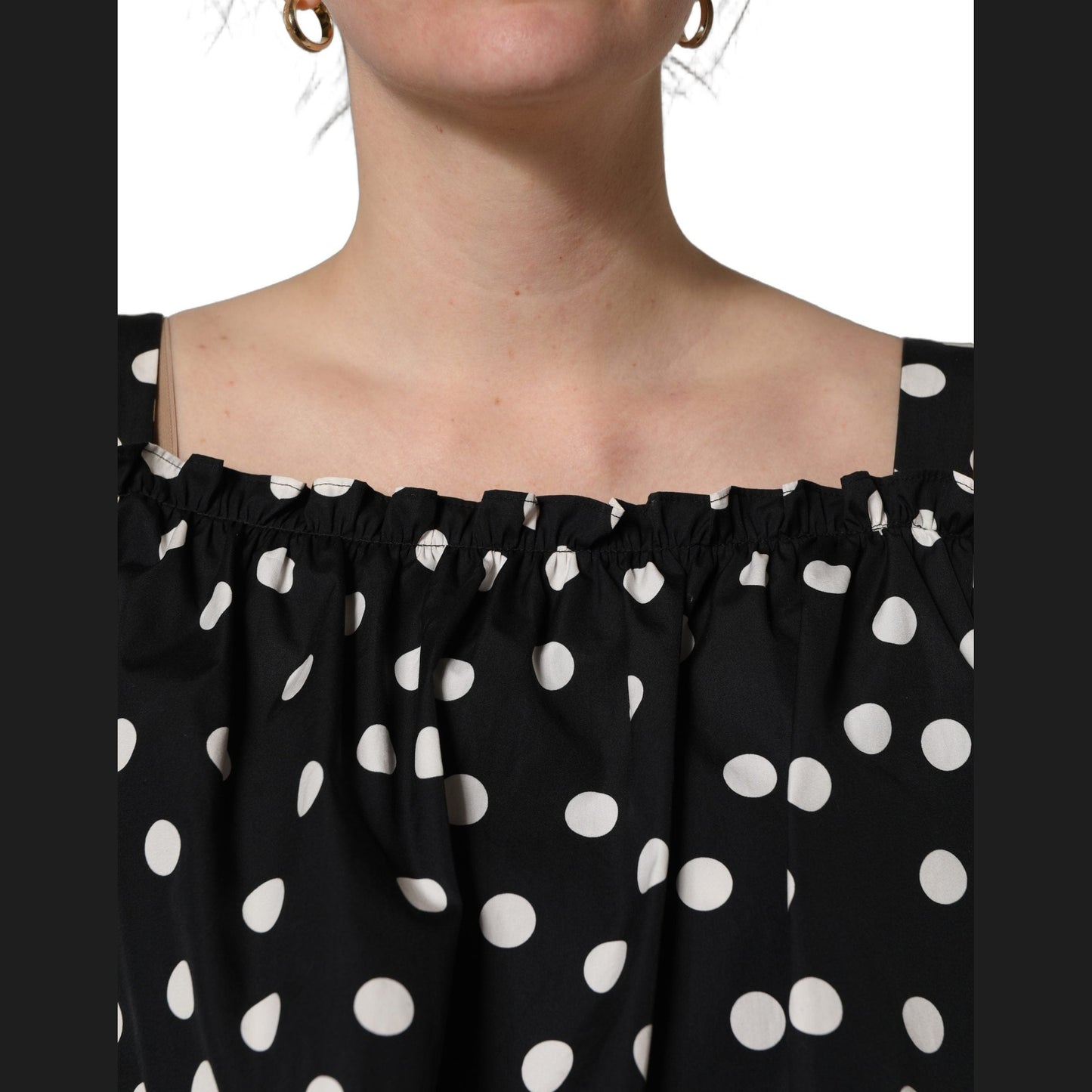 Dolce & Gabbana Black White Polka Dot Off Shoulder Top Dolce & Gabbana