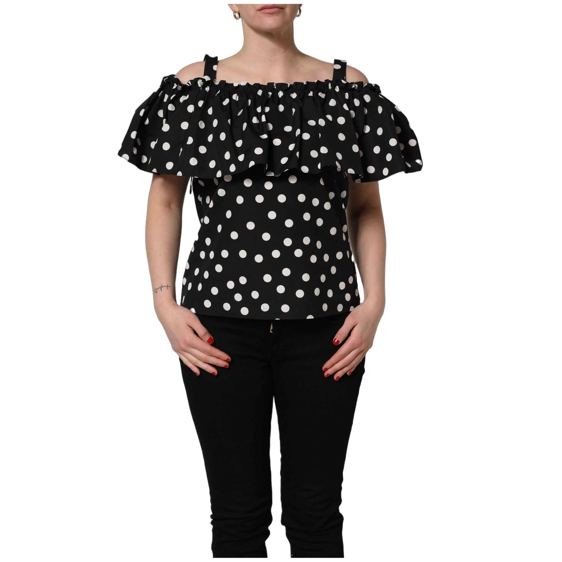 Dolce & Gabbana Black White Polka Dot Off Shoulder Top Dolce & Gabbana