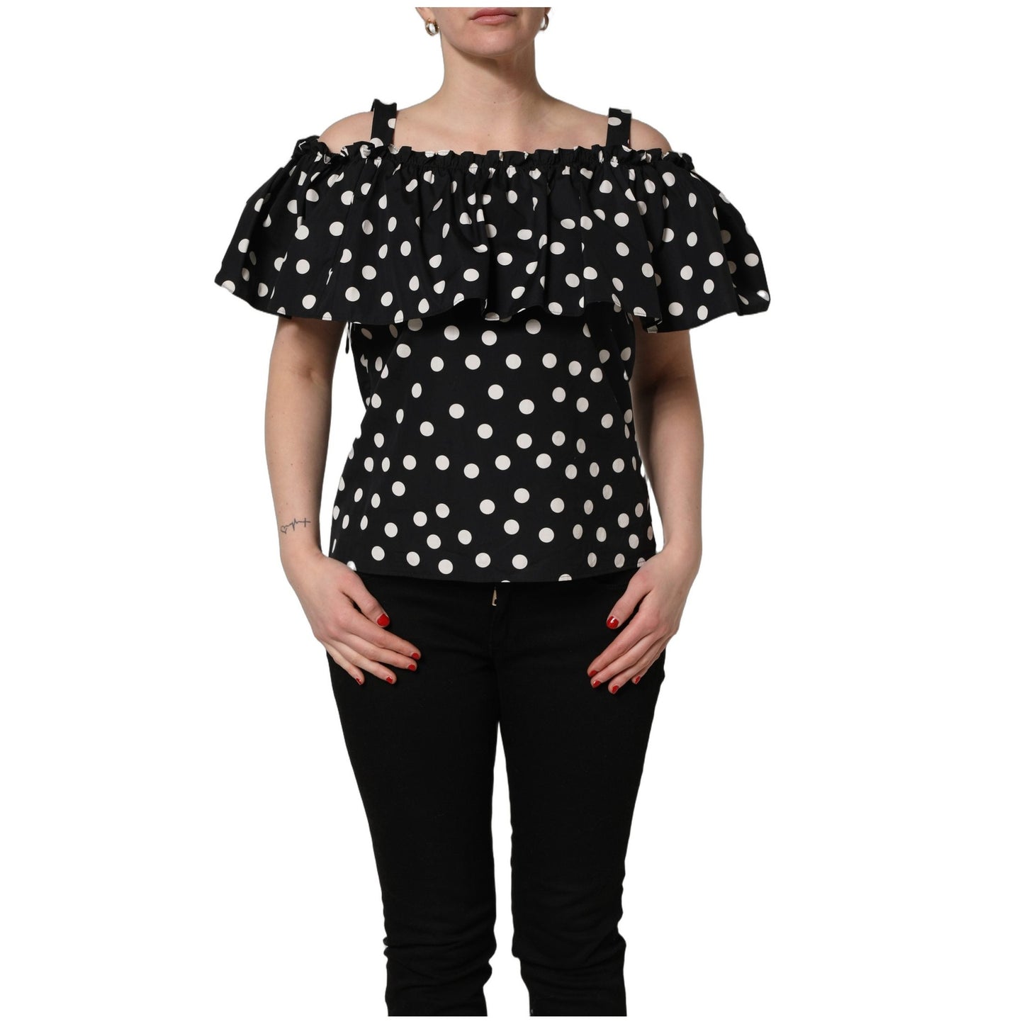 Dolce & Gabbana Black White Polka Dot Off Shoulder Top Dolce & Gabbana