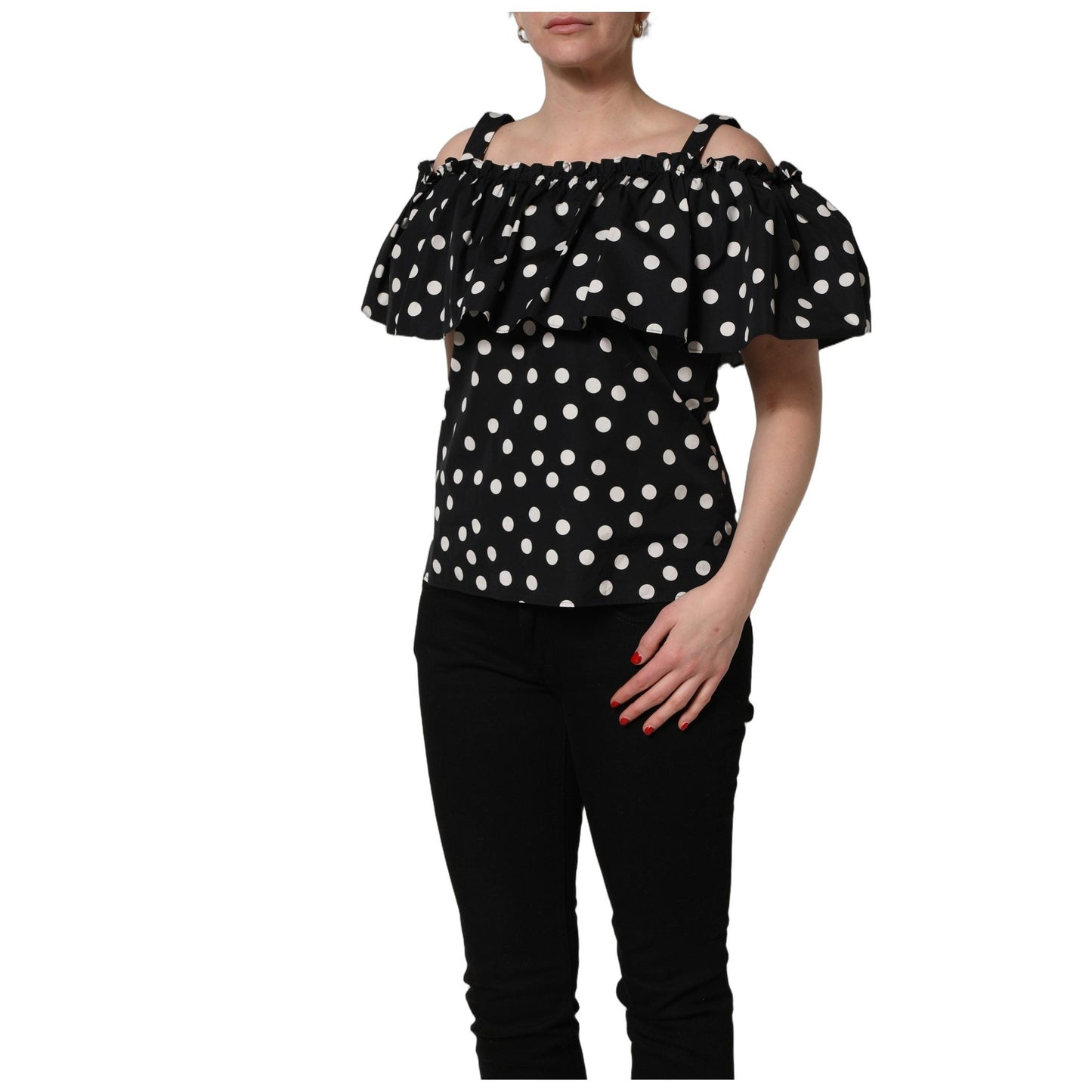 Dolce & Gabbana Black White Polka Dot Off Shoulder Top Dolce & Gabbana
