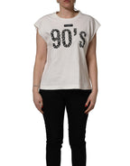 Dolce & Gabbana White Cotton Graphic Sleeveless Tank Top