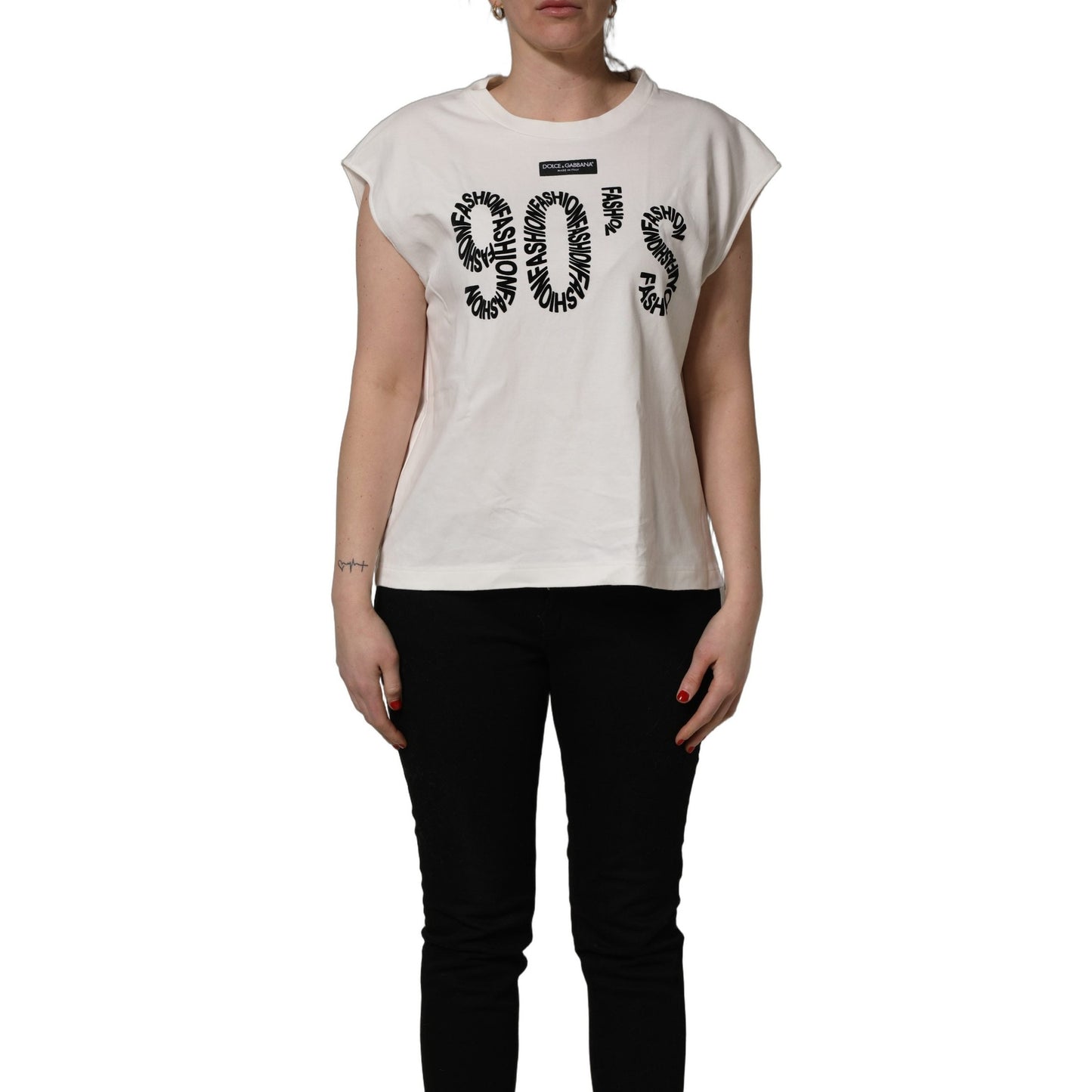 Dolce & Gabbana White Cotton Graphic Sleeveless Tank Top Dolce & Gabbana