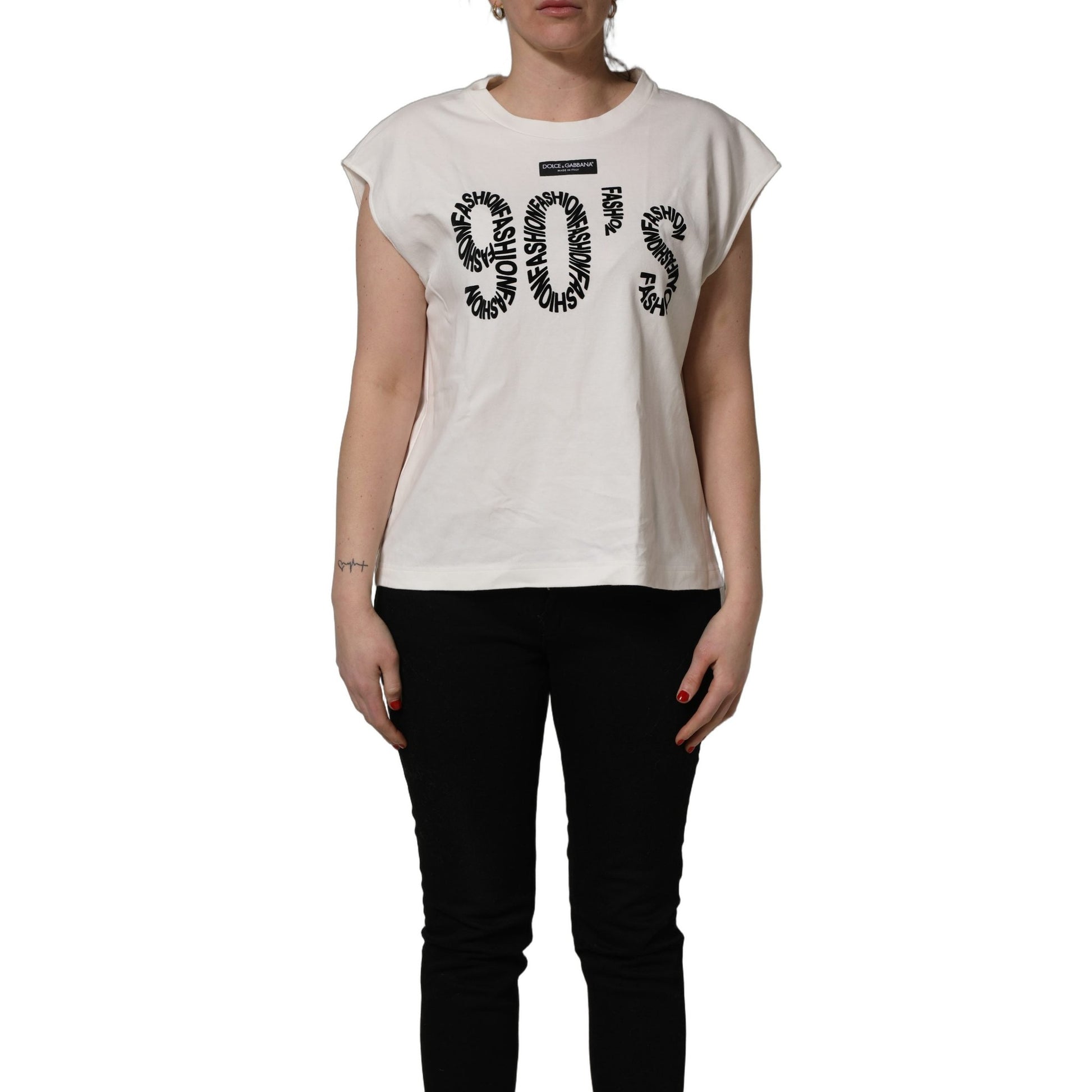 Dolce & Gabbana White Cotton Graphic Sleeveless Tank Top Dolce & Gabbana