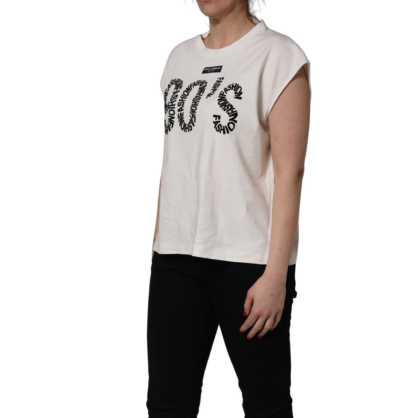Dolce & Gabbana White Cotton Graphic Sleeveless Tank Top Dolce & Gabbana