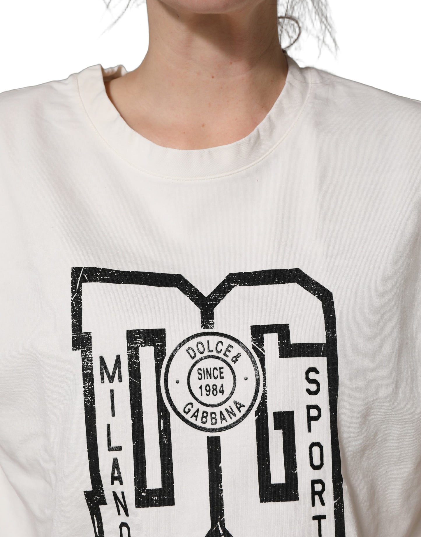 Dolce & Gabbana White Cotton DG Logo Print Cropped Jersey Top Dolce & Gabbana