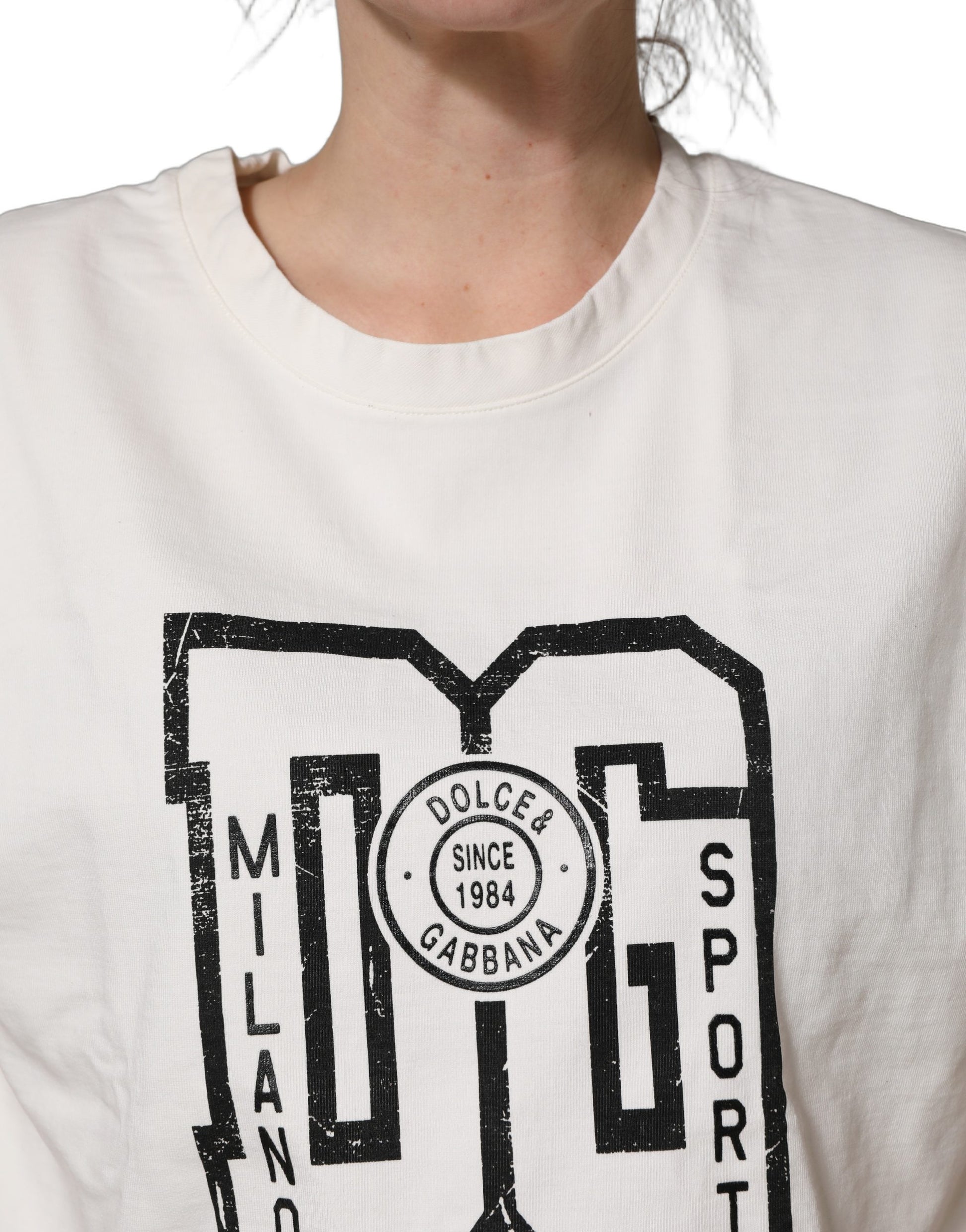Dolce & Gabbana White Cotton DG Logo Print Cropped Jersey Top Dolce & Gabbana