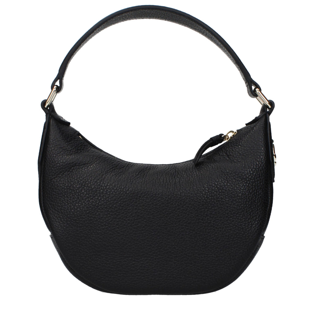 Jimmy Choo black leather handbag with gold hardware, featuring sleek design and structured silhouette.
