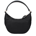 Jimmy Choo black leather handbag with gold hardware, featuring sleek design and structured silhouette.