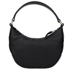 Jimmy Choo black leather handbag with gold hardware, featuring sleek design and structured silhouette.