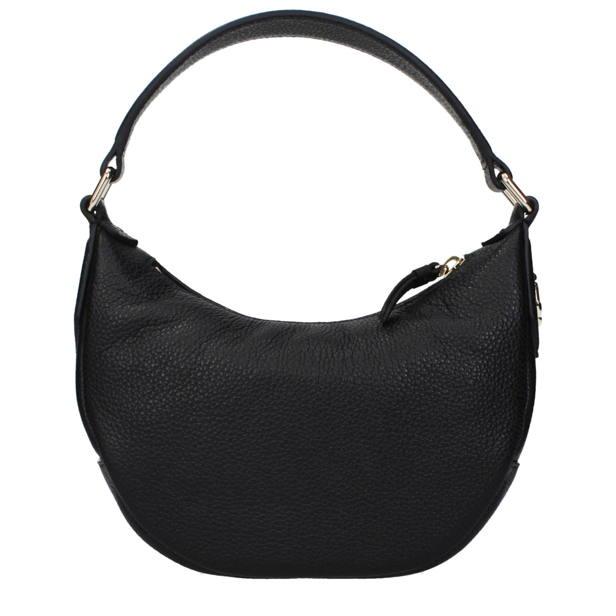 Jimmy Choo black leather handbag with gold hardware, featuring sleek design and structured silhouette.