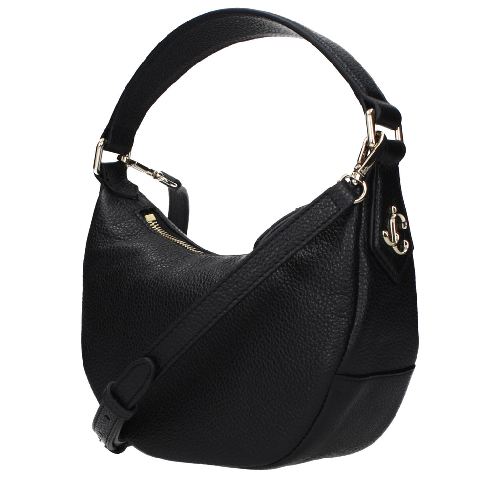 Jimmy Choo black leather handbag with sleek design and silver hardware, showcasing a spacious interior and elegant style.