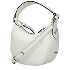 Jimmy Choo beige leather handbag with sleek design and gold-tone hardware, showcasing elegant craftsmanship and spacious interior.