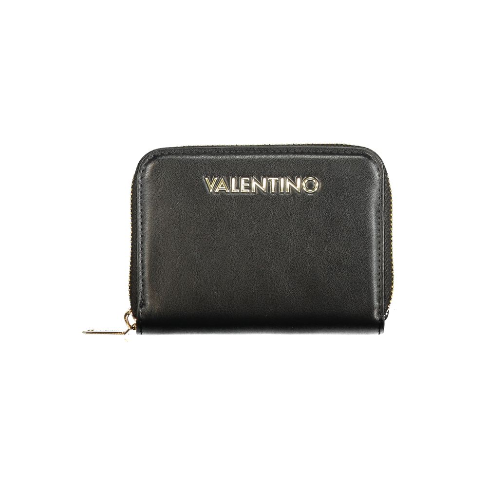 Mario Valentino Nero women's wallet made of polyurethane featuring a sleek design with multiple card slots and a zipper pocket.