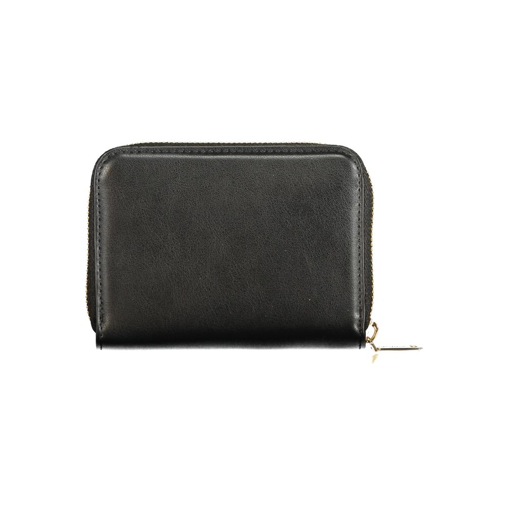 Mario Valentino Nero women's wallet made of polyurethane, featuring a sleek design with multiple card slots and a zippered coin pocket.