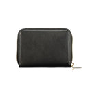 Mario Valentino Nero women's wallet made of polyurethane, featuring a sleek design with multiple card slots and a zippered coin pocket.