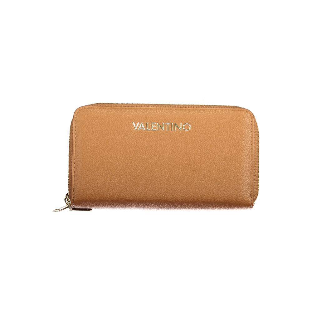 Mario Valentino brown polyurethane women's wallet with multiple card slots and a sleek, compact design.