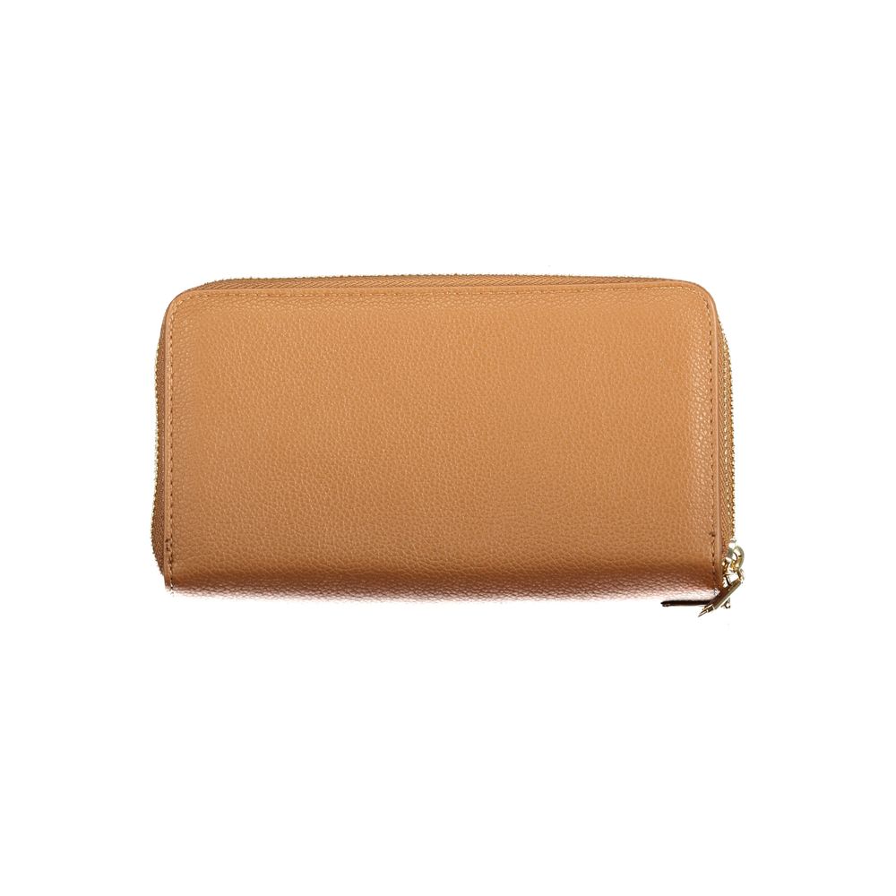 Mario Valentino women's brown polyurethane wallet with multiple card slots and a sleek, minimalist design.