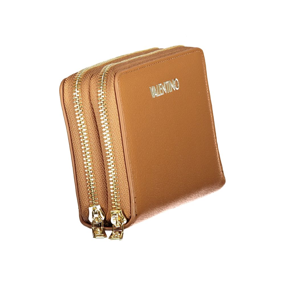 Brown Mario Valentino women's wallet made of polyurethane with a sleek design and multiple card slots.