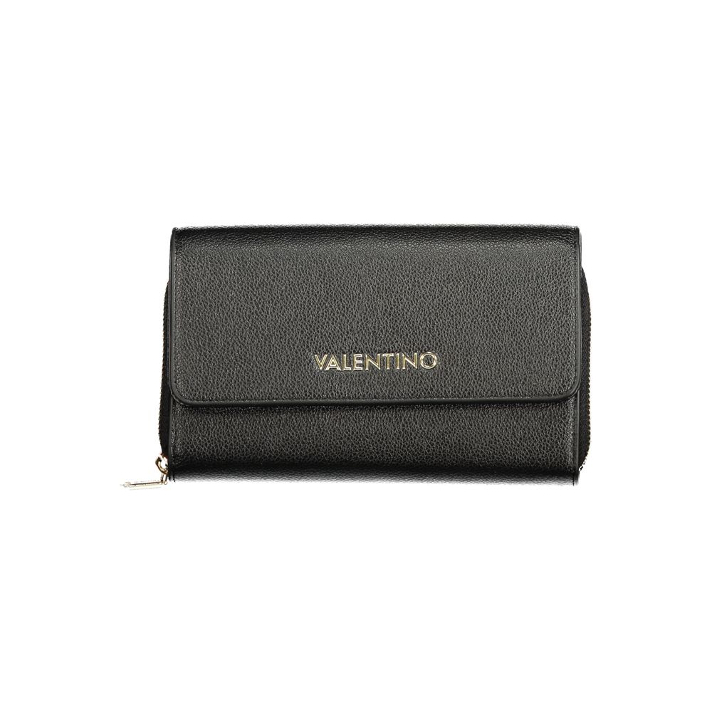 Mario Valentino Nero women's wallet made of polyurethane, featuring a sleek black design and compact size.