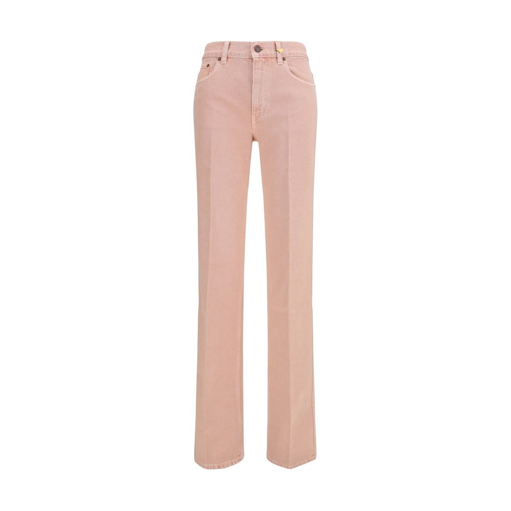 Chloé multicolor cotton straight-leg jeans with vibrant patchwork design and classic five-pocket style.