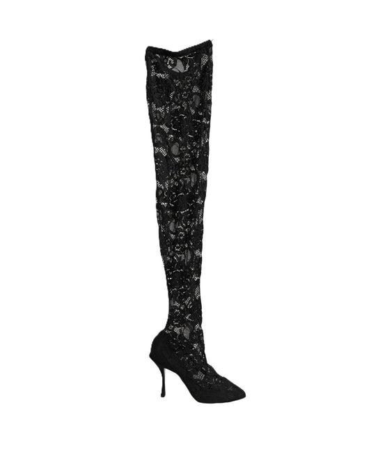 Dolce & Gabbana Black Taormina Lace Socks Boots Pumps Shoes Dolce & Gabbana