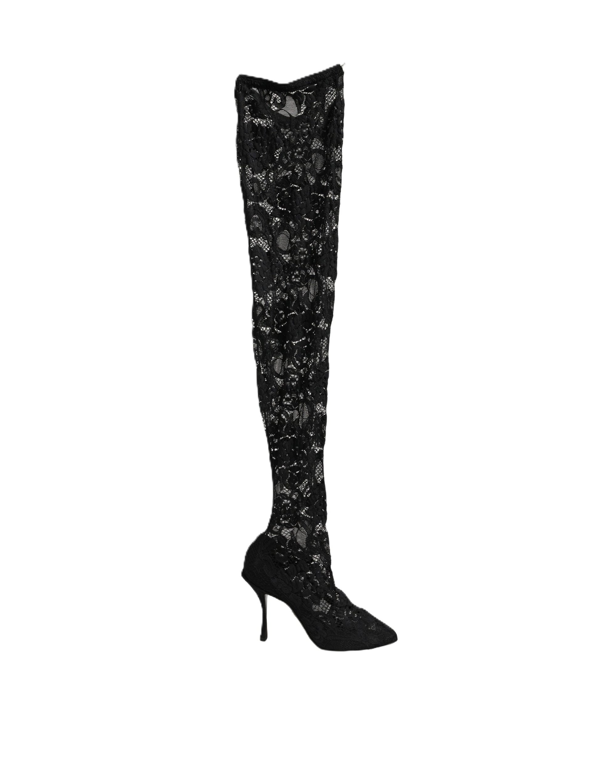 Dolce & Gabbana Black Taormina Lace Socks Boots Pumps Shoes Dolce & Gabbana