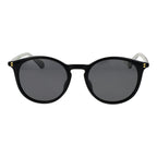 Polaroid black polycarbonate sunglasses with sleek frames and dark lenses, designed for UV protection and stylish outdoor wear.