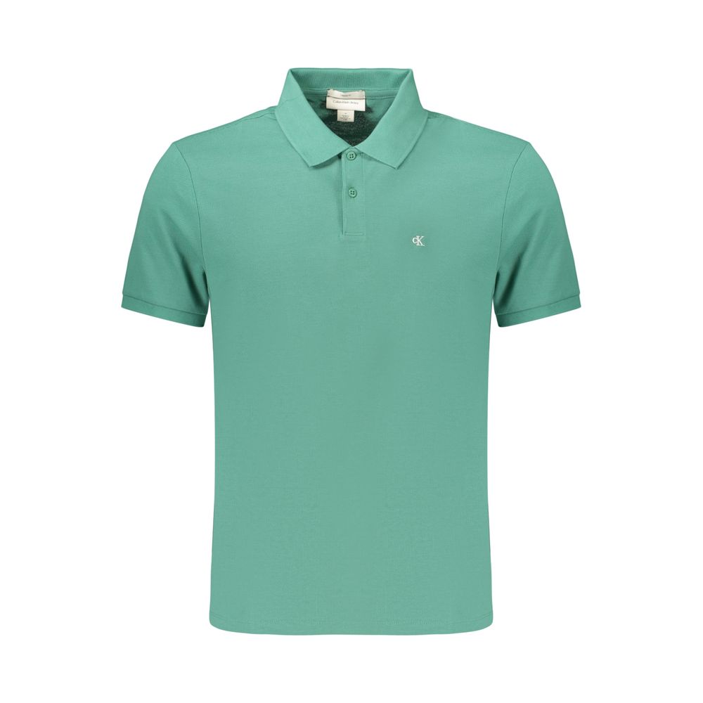 Calvin Klein Verde cotton men's polo shirt with a classic collar and short sleeves, displayed on a neutral background.