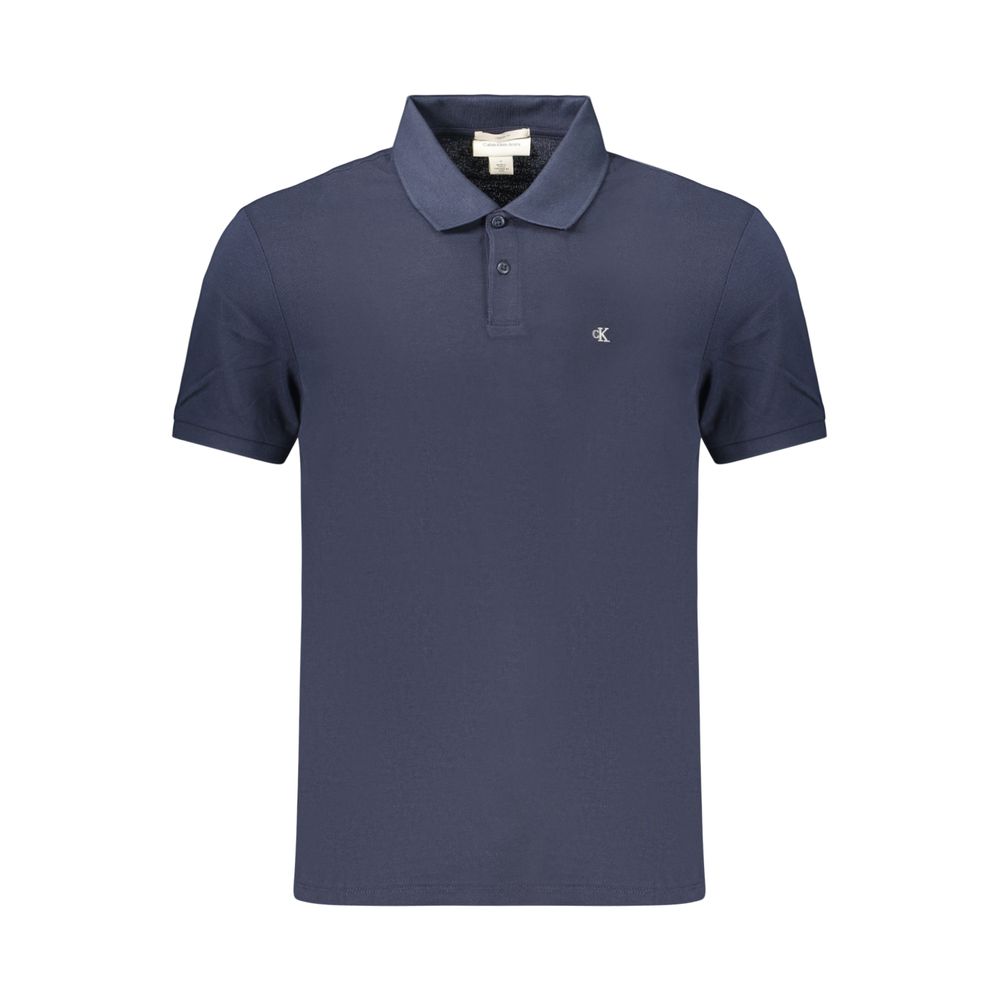 Calvin Klein blue cotton men's polo shirt with collar and short sleeves, casual style, front view.