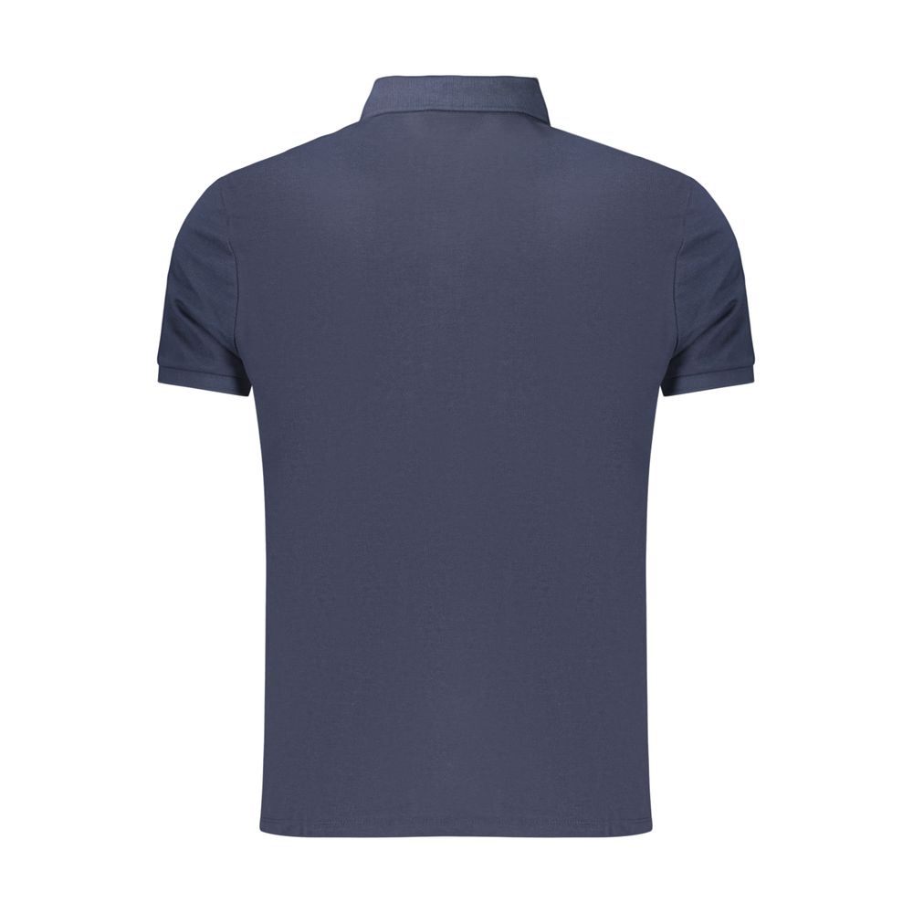 Calvin Klein men's blue cotton polo shirt with a classic collar and short sleeves, displayed flat against a white background.
