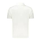 Calvin Klein white cotton men's polo shirt with collar and short sleeves, displayed flat on a white background.