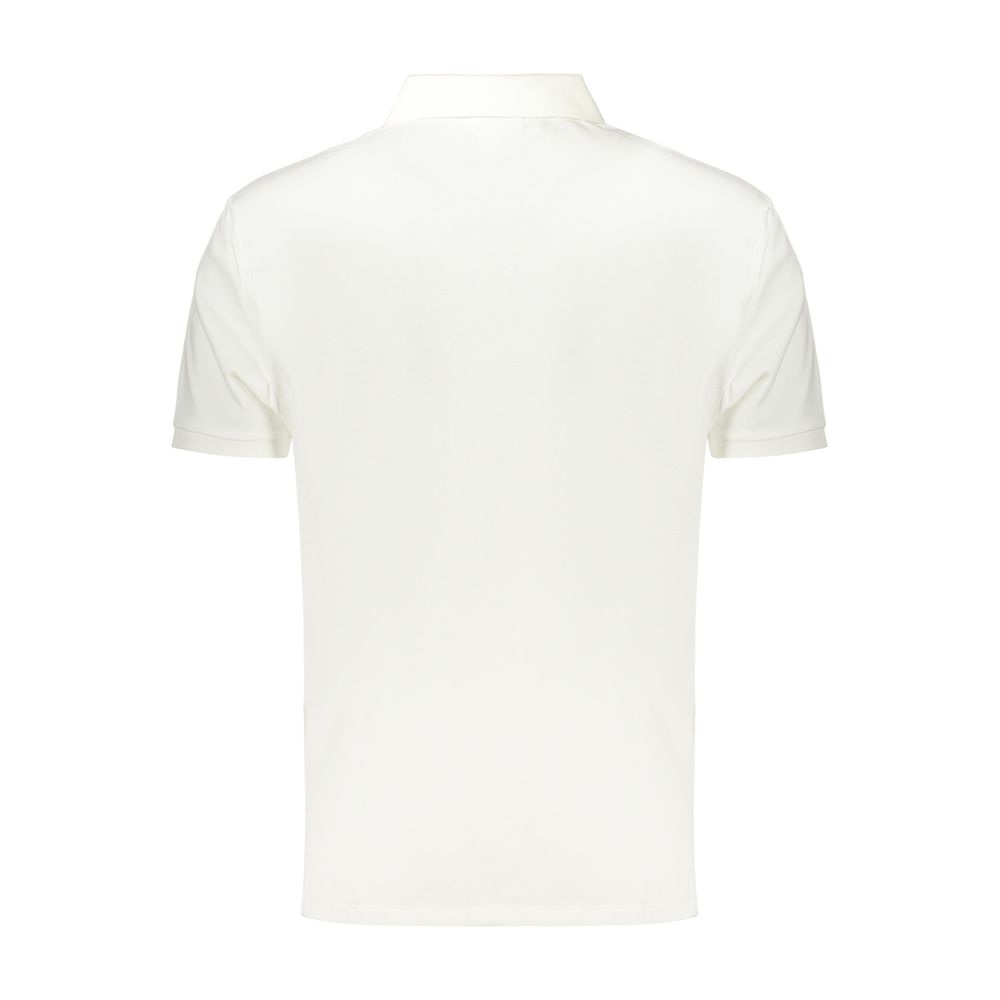 Calvin Klein white cotton men's polo shirt with collar and short sleeves, displayed flat on a white background.