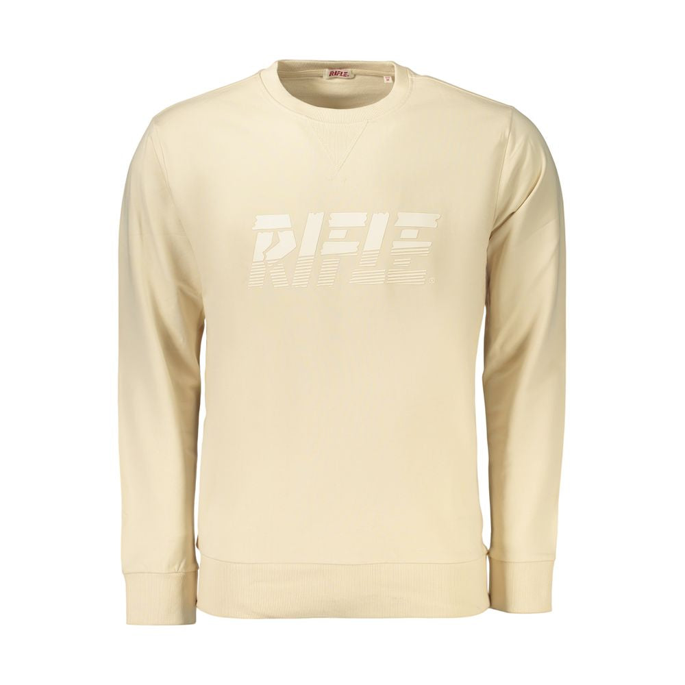 Beige Rifle men's cotton sweatshirt with a crew neck and long sleeves, styled casually.