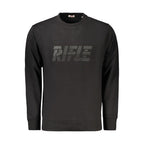 Black cotton men's sweatshirt by Rifle featuring a classic crew neck and minimalist design.