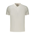 Rifle white cotton men's polo shirt with a classic collar and short sleeves, displayed on a hanger.