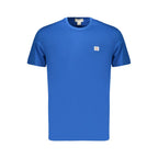 Calvin Klein blue cotton men's T-shirt with round neckline and short sleeves, casual fit, front view.