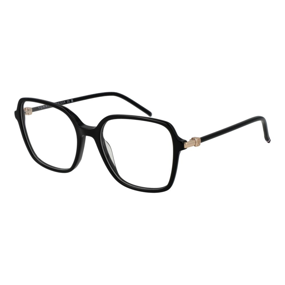 Tommy Hilfiger black acetate glasses frames with clear lenses, stylish eyewear for a sophisticated look.