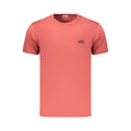 Rifle Rosso Cotton Men's T-Shirt in red with crew neck and short sleeves, casual fit, displayed on a hanger.