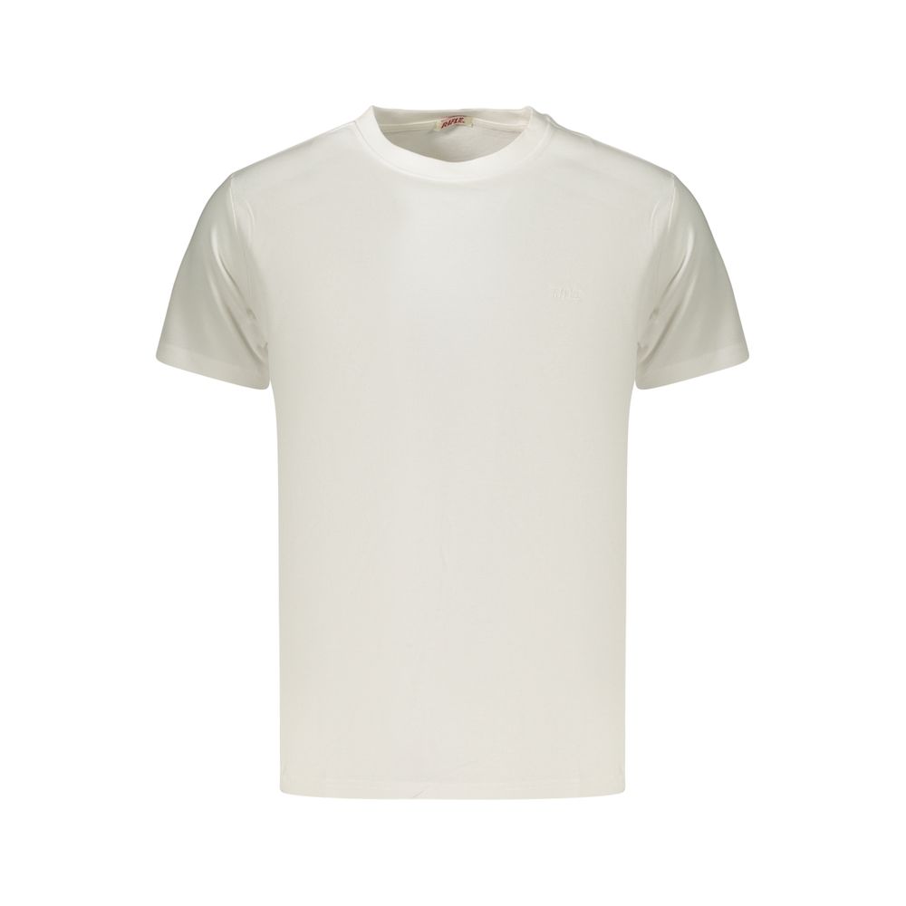 White cotton men's T-shirt with Rifle branding, featuring a classic fit and crew neckline, displayed on a plain background.