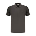 Black cotton men's polo shirt by Rifle, featuring a classic collar and short sleeves, displayed on a plain background.