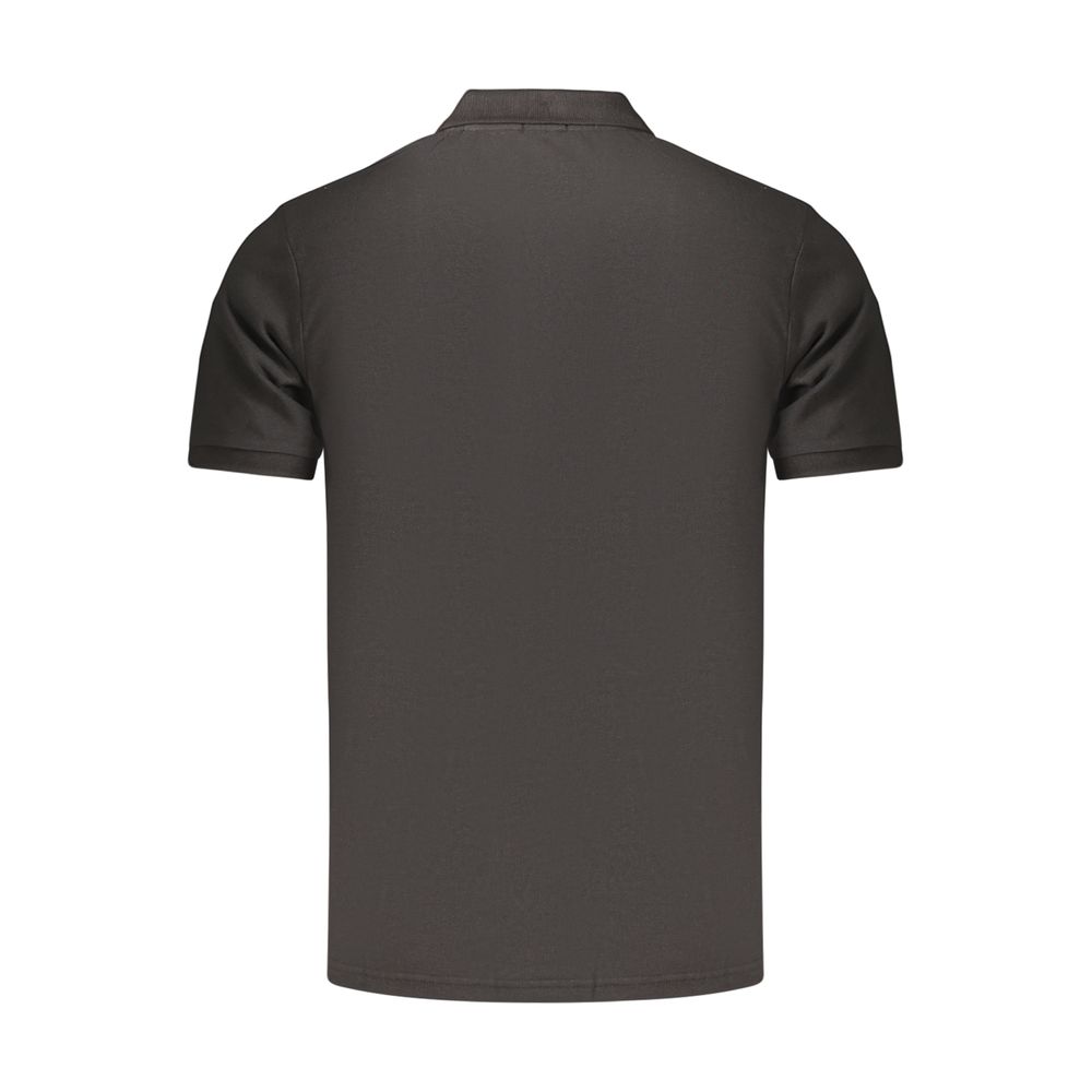 Black cotton men's polo shirt by Rifle, featuring a classic collar and short sleeves, shown on a plain white background.