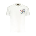 White Napapijri men's cotton T-shirt with crew neck and short sleeves, casual fit, displayed flat against a plain background.