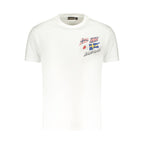 White Napapijri men's cotton T-shirt with crew neck and short sleeves, casual fit, displayed flat against a plain background.