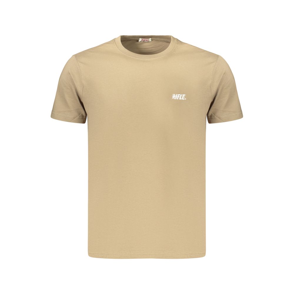 Brown cotton men's T-shirt from Rifle featuring a classic crew neck and casual fit.