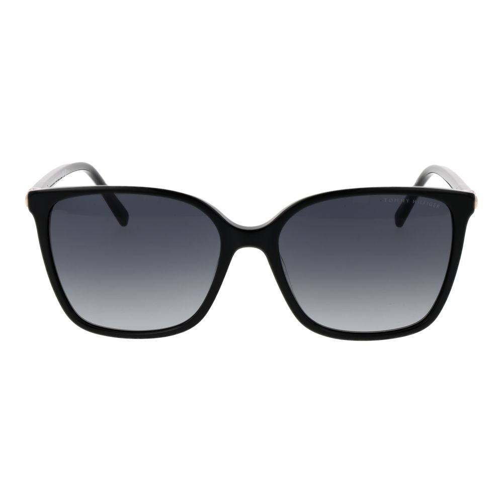 Tommy Hilfiger black acetate sunglasses with classic frame and tinted lenses, stylish eyewear for sunny days.