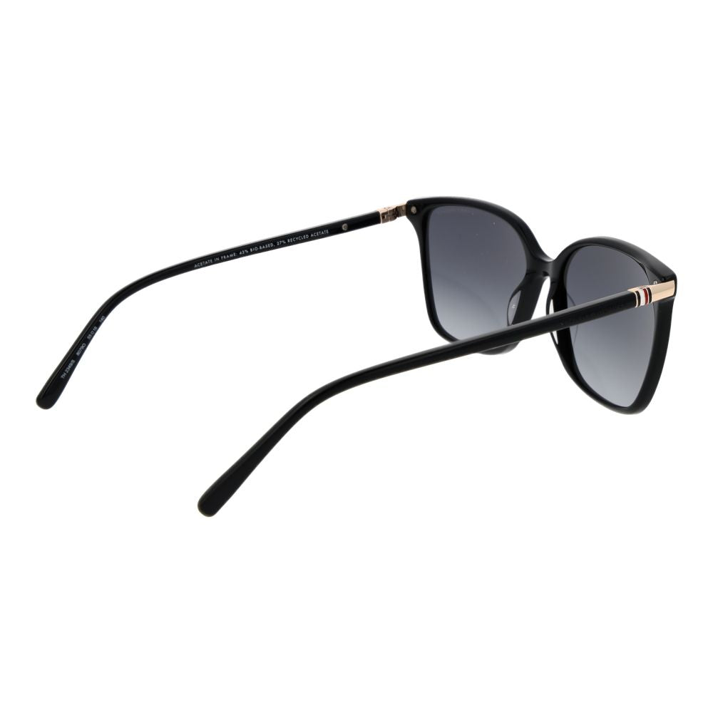 Tommy Hilfiger black acetate sunglasses with dark lenses and sleek frame design.