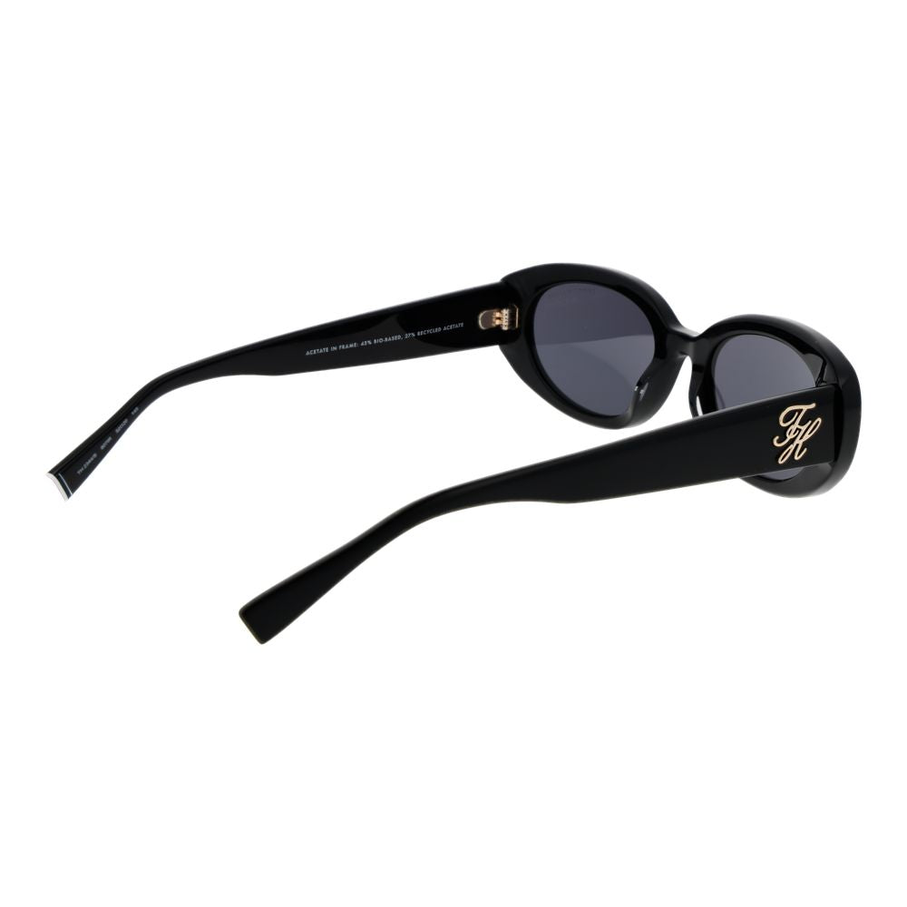 Black acetate sunglasses by Tommy Hilfiger with classic rectangular frames and brand logo on the temples.
