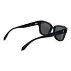 Polaroid black plastic sunglasses with sleek frame and tinted lenses, stylish eyewear for sun protection and fashion.