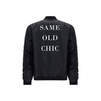 Moschino black polyamide bomber jacket with front zipper, ribbed cuffs and collar, stylish and lightweight outerwear.