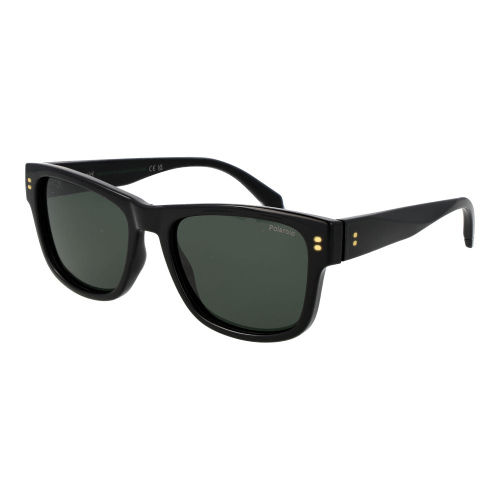 Polaroid black polycarbonate sunglasses with sleek frame and dark tinted lenses, designed for stylish eye protection.